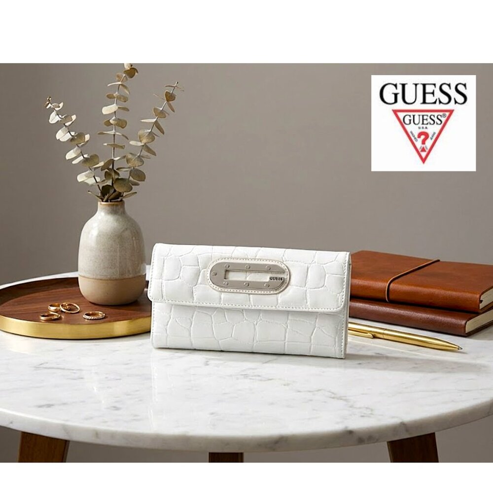 GUESS, Ivory faux crocodile textured wallet